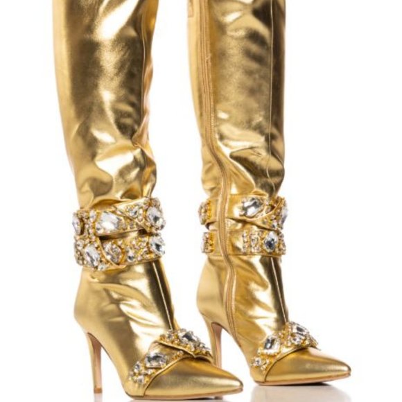 AZALEA WANG Shoes - AZALEA WANG " SPOTLIGHT TAKEOVER " GOLD DIAMOND EMBELLISHED BOOT(BRAND NEW!!!!!